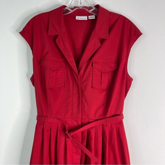 Liz Claiborne red belted mod retro rockabilly belted midi pleated dress 10 - Picture 2 of 6